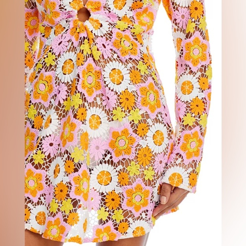 Ramy Brook Pink & Yellow Floral Crochet Swim Coverup - Picture 4 of 8